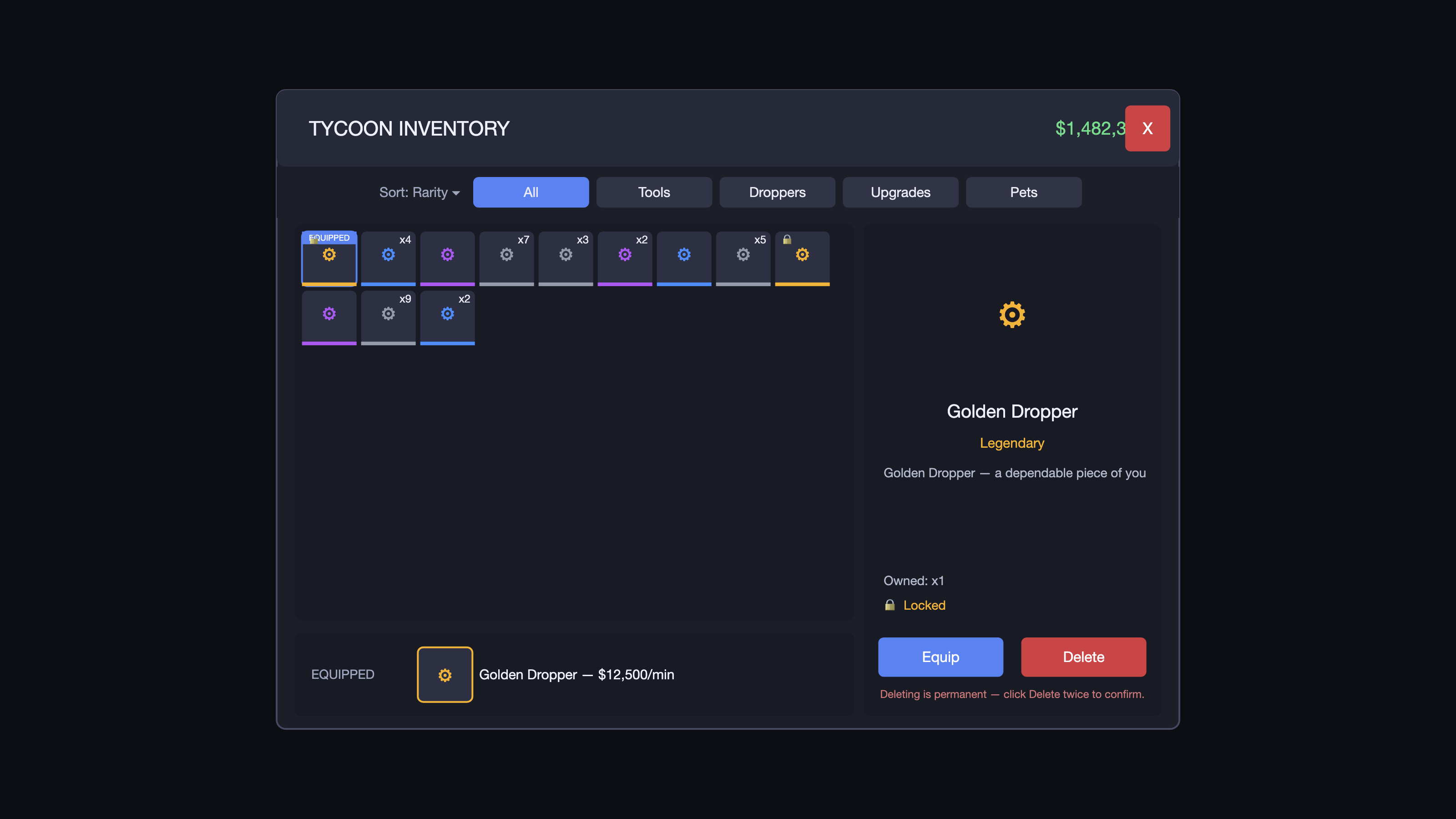 inventory screen built by the model
